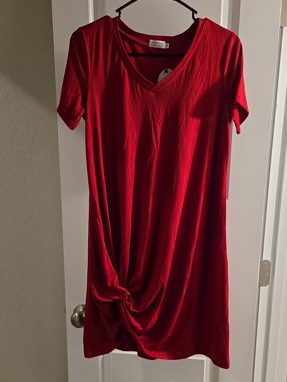 Locryz Red V-Neck Knot-Front Tunic